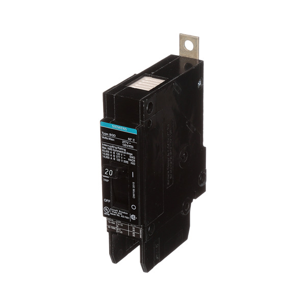 SIEMENS .PASTILLA INTERRUPTOR BQD 1X20A 65KA/240, 14KA/480, 10KA/600V