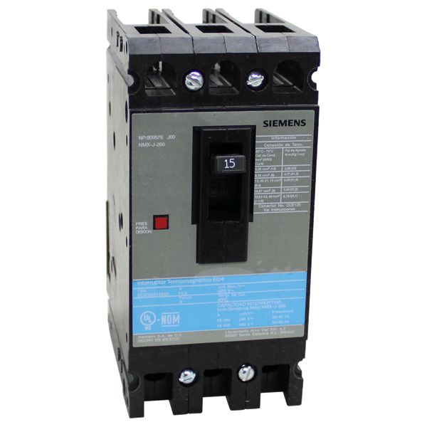 SIEMENS .INTERRUPTOR ED4 3X15A 65KA/240, 18KA/480V