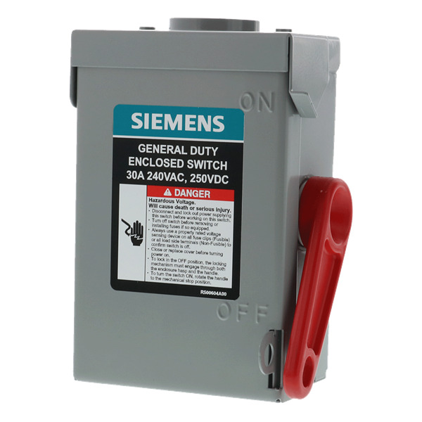 SIEMENS.INTERRUPTOR DE SEGURIDAD 3 X 30A 240V NEMA 3R S/PORTA FUSIBLE